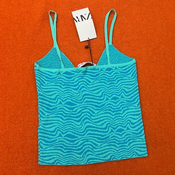 Zara blue turquoise jacquard V-neck knit straps camisole top NWT - Picture 3 of 7
